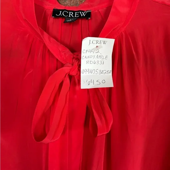 J.Crew Coral Pink Tie Neck Blouse ✨ NWT Silky Candy Apple Top Size 8 - Picture 3 of 4